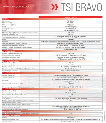 CE+T TSI Bravo125/120 พร้อมไฟฟ้าออนไลน์เพิ่มเติม 125Vdc 120Vac 2.5KVA 2.5KW P/N T321350201