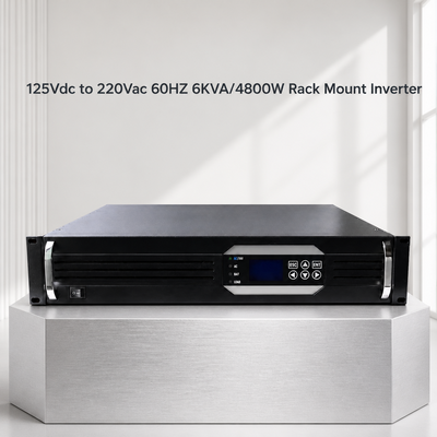 19 นิ้ว 2U Rack Inverter 6KVA 4800W Pure Sine Wave 125VDC ถึง 220VAC สําหรับการใช้งานนอกเครือข่าย