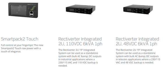 Eltek Rectiverter 2U 6kVA ระบบพลังงาน Eltek Flatpack พร้อมเครื่องควบคุมสัมผัส Smartpack2 CIOR0402.1XXX